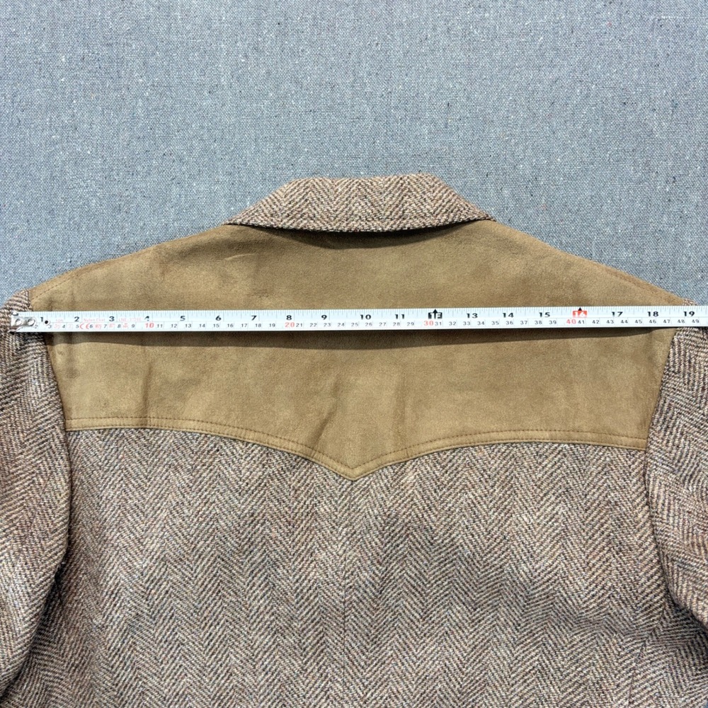 VTG 70s Pendleton Wool Western Blazer Suede Brown Herringbone Tweed SZ 44 - Picture 9 of 9